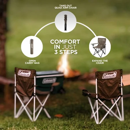 Coleman Foldable Arm Chair - Quad-Style Folding Chair Camping with Arm Rests, Cushioned Seat, Insulated Cup Holder