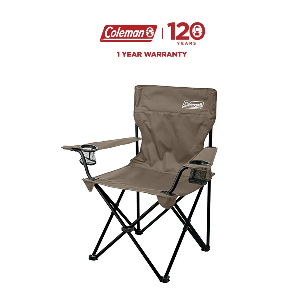 Coleman Foldable Arm Chair - Quad-Style Folding Chair Camping with Arm Rests, Cushioned Seat, Insulated Cup Holder