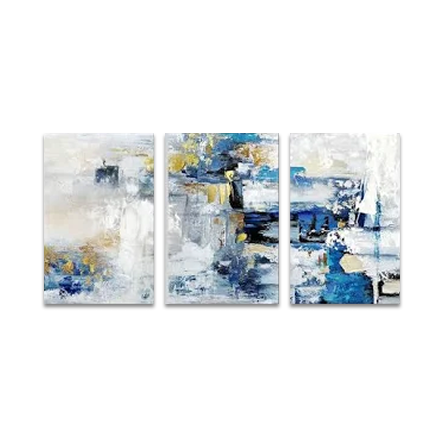 Blue Gold Painting Abstract Canvas Wall Art 3/ Panel 12"x18"