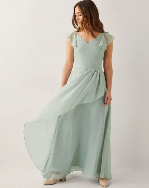 Monsoon Green Indi Tie-back Prom Dress Plain